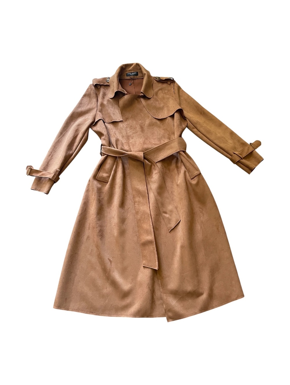 Few Moda size S Women's Faux Suede Trench Coat with Belt